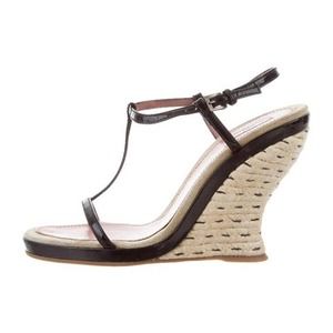 ALAÏA Black Leather Espadrille Wedge Sandal
